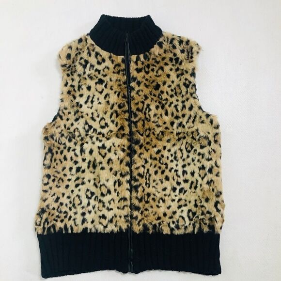 🌹TIARA Womens Vest S Faux Fur Leopard Front Top - Picture 1 of 5